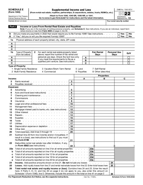 schedule e form 1040 instructions